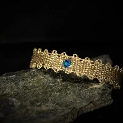 Taufband Gold mit blauem Swarovski Kristall
