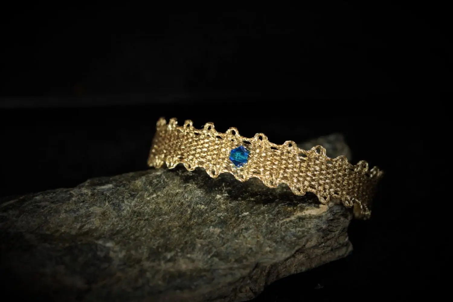 Taufband Gold mit blauem Swarovski Kristall