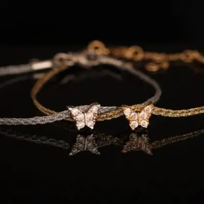 Solo String Armband mit Schmetterling (Gold oder Silber)